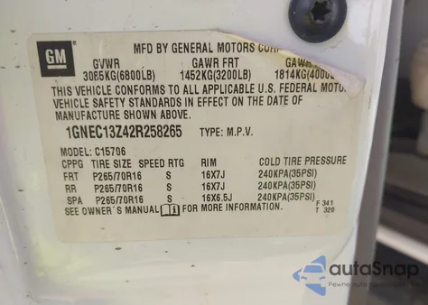 2002 Chevrolet Tahoe Lt z USA, uszkodzony, nr VIN 1GNEC13Z42R258265